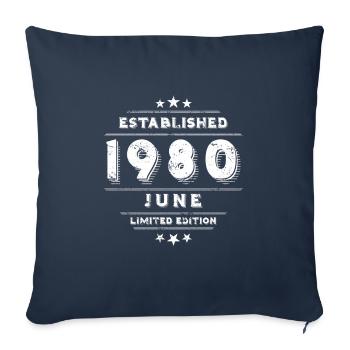 Anniversaire en juin 1980 - juin - Housse de coussin décorative 45 x 45 cm - bleu marine - Devant