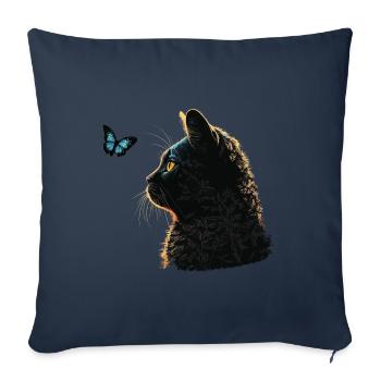 Chat et papillon bleu - Housse de coussin décorative 45 x 45 cm - bleu marine - Devant