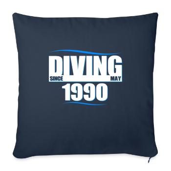 Anniversaire du plongeur - Plongée depuis mai 1990 - Housse de coussin décorative 45 x 45 cm - bleu marine - Devant