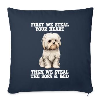 Le chien maltais d’abord nous volons votre cœur - Housse de coussin décorative 45 x 45 cm - bleu marine - Devant