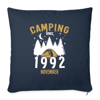 Date de naissance : Camping depuis novembre 1992 Camping - Housse de coussin décorative 45 x 45 cm - bleu marine - Devant