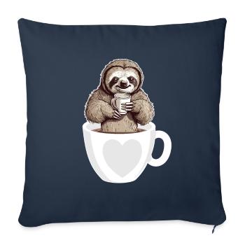 Coffee Cute Sloth In A Coffee Cup Drinking Coffee - Sofa pillowcase 17,3'' x 17,3'' (45 x 45 cm) - navy - Front