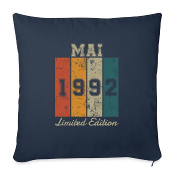 Date de naissance : Mai 1992 - Edition Limitée Rétro - Housse de coussin décorative 45 x 45 cm - bleu marine - Devant