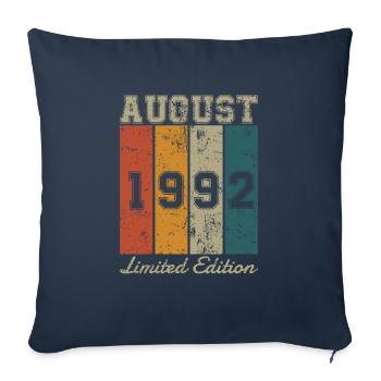 Date de naissance: Août 1992 - Edition Limitée Rétro - Housse de coussin décorative 45 x 45 cm - bleu marine - Devant