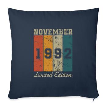 Date de naissance : Novembre 1992 - Edition Limitée Rétro - Housse de coussin décorative 45 x 45 cm - bleu marine - Devant