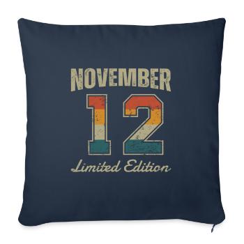 Date de naissance: Novembre 2012 - Limited Edition Retro - Housse de coussin décorative 45 x 45 cm - bleu marine - Devant