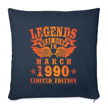 Legends sont nés en Mars 1990 Anniversaire - Housse de coussin décorative 45 x 45 cm - bleu marine - Devant