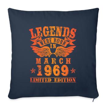Legends sont nés en Mars 1969 Anniversaire - Housse de coussin décorative 45 x 45 cm - bleu marine - Devant