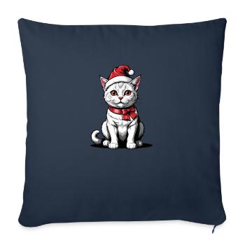Chat de Noël Père Noël Chat Chat Chat Cadeau - Housse de coussin décorative 45 x 45 cm - bleu marine - Devant