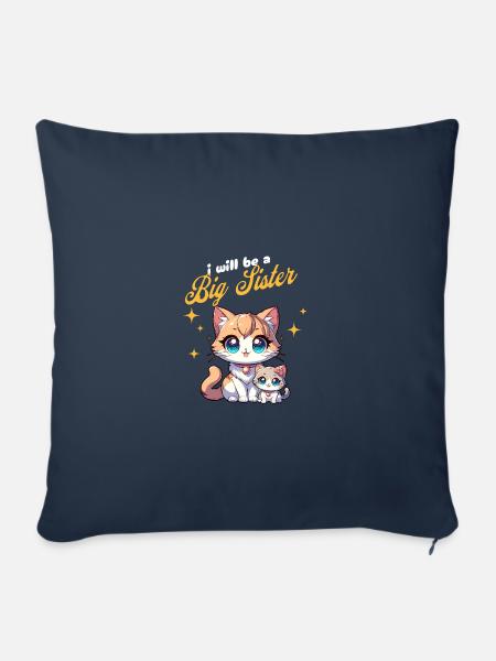 Ich werde eine große Schwester süße Katzen - Sofakissenbezug 45 x 45 cm - Navy