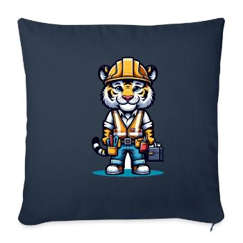 Mignon tigre ouvrier de la construction - Housse de coussin décorative 45 x 45 cm - bleu marine - Devant