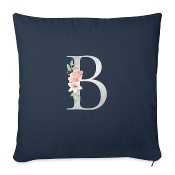 Monogramme personnalisable B Floral - Housse de coussin décorative 45 x 45 cm - bleu marine - Devant
