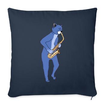 JAZZ CAT PLAYING SAXOPHONE - SAX CAT - Sofa pillowcase 17,3'' x 17,3'' (45 x 45 cm) - navy - Front