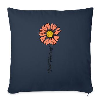 Fleurs Bonnes Vibrations - Housse de coussin décorative 45 x 45 cm - bleu marine - Devant