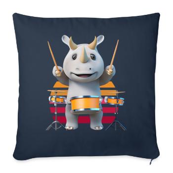 Rhinocéros jouant du tambour - Housse de coussin décorative 45 x 45 cm - bleu marine - Devant