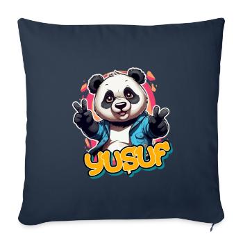 YUSUF - Beau nom de garçon avec un panda cool - Housse de coussin décorative 45 x 45 cm - bleu marine - Devant