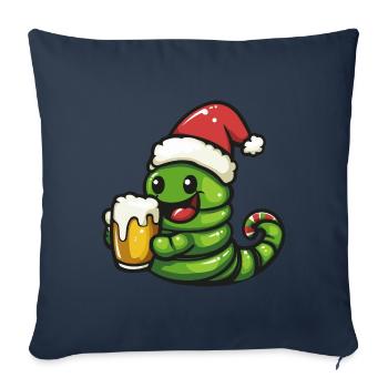 Worm Bière de Noël Drôle - Housse de coussin décorative 45 x 45 cm - bleu marine - Devant