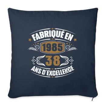 Cadeau d'anniversaire 38 ans, Fabriqué en 1985 - Housse de coussin décorative 45 x 45 cm - bleu marine - Devant