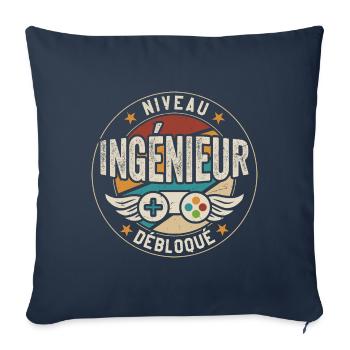 Niveau Ingénieur débloqué Futur Ingénieur - Housse de coussin décorative 45 x 45 cm - bleu marine - Devant
