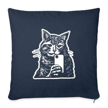 Chat Visage de chat Selfie Smartphone - Housse de coussin décorative 45 x 45 cm - bleu marine - Devant