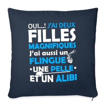 Tshirt pour Papa - J'ai deux Filles Magnifiques - Housse de coussin décorative 45 x 45 cm - bleu marine - Devant