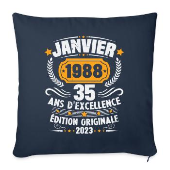 Cadeau D'anniversaire 35 Ans Janvier 1988 Vintage - Housse de coussin décorative 45 x 45 cm - bleu marine - Devant