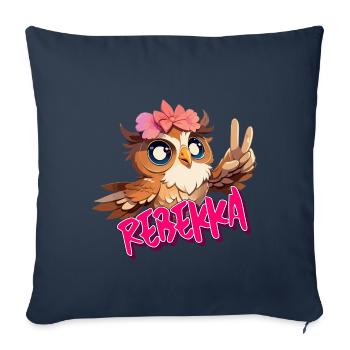 REBEKKA - Beau nom de fille avec hibou mignon - Housse de coussin décorative 45 x 45 cm - bleu marine - Devant