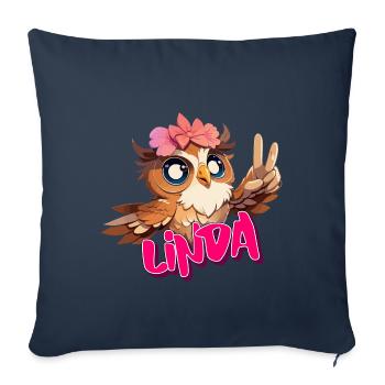 LINDA - Beau nom de fille avec un hibou mignon - Housse de coussin décorative 45 x 45 cm - bleu marine - Devant
