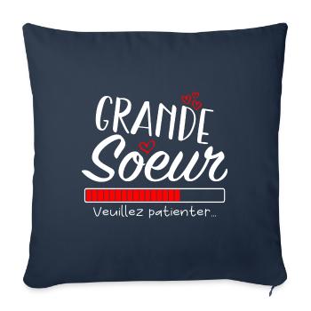 Grande Sœur Annonce Grossesse, Future Grande Sœur - Housse de coussin décorative 45 x 45 cm - bleu marine - Devant