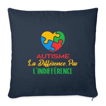 Avril Bleu Autisme Différence Pas Indifférence - Housse de coussin décorative 45 x 45 cm - bleu marine - Devant