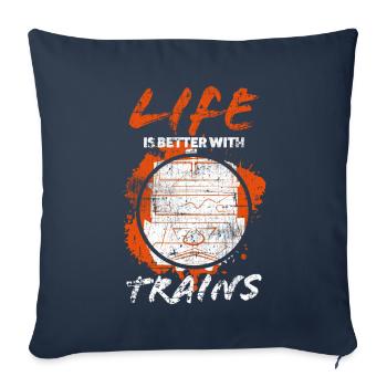 Chemin de fer - Housse de coussin décorative 45 x 45 cm - bleu marine - Devant