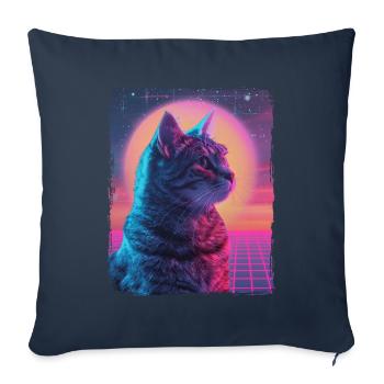 Funny Cute Retro Cat Animal 80s Neon Sun Fat Cat - Sofa pillowcase 17,3'' x 17,3'' (45 x 45 cm) - navy - Front