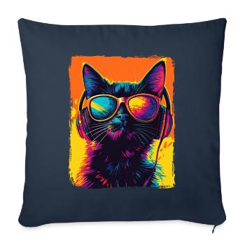 DJ Cool Black Cat With Headphones EDM Music Techno - Sofa pillowcase 17,3'' x 17,3'' (45 x 45 cm) - navy - Front