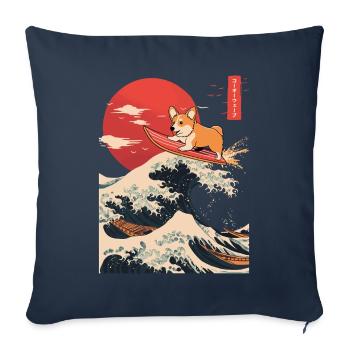 Corgi Dog Hund Animal Japanese Surfing Beach Wave - Sofa pillowcase 17,3'' x 17,3'' (45 x 45 cm) - navy - Front