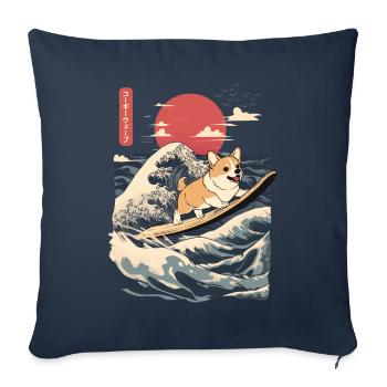 Corgi Dog Hund Animal Japanese Surfing Beach Wave - Sofa pillowcase 17,3'' x 17,3'' (45 x 45 cm) - navy - Front