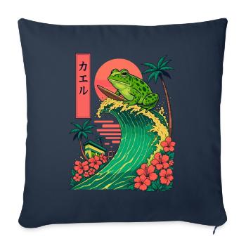 grenouille crapaud animal japonais surf fleur coucher de soleil - Housse de coussin décorative 45 x 45 cm - bleu marine - Devant