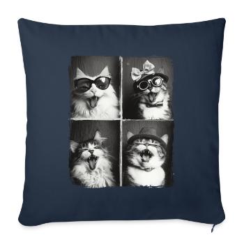 Drôle mignon chat amoureux animal photobooth selfie - Housse de coussin décorative 45 x 45 cm - bleu marine - Devant