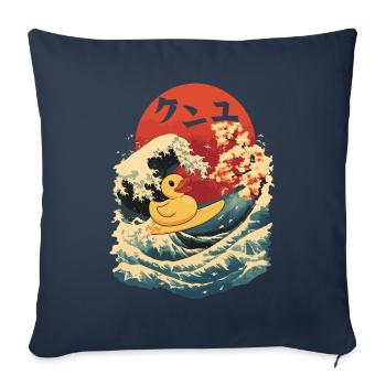 Canard en caoutchouc Animal Japonais Surf Plage Lune Rouge - Housse de coussin décorative 45 x 45 cm - bleu marine - Devant