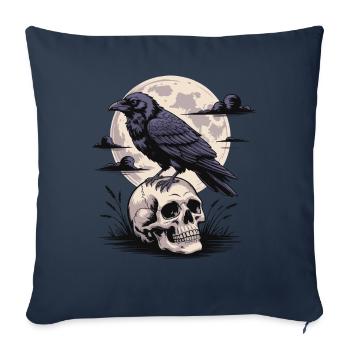 Corbeau noir Crâne pleine lune Gothique foncé Emo foncé - Housse de coussin décorative 45 x 45 cm - bleu marine - Devant