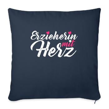 Éducatrice avec éducateur de coeur Kita nourrice - Housse de coussin décorative 45 x 45 cm - bleu marine - Devant
