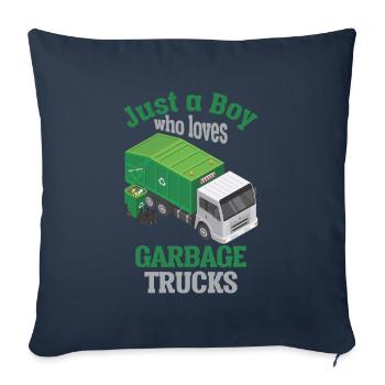 Camion à ordures aimant garçon tout-petit camion à ordures - Housse de coussin décorative 45 x 45 cm - bleu marine - Devant