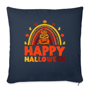 Halloween Rainbow Happy Hallowen avec citrouille - Housse de coussin décorative 45 x 45 cm - bleu marine - Devant