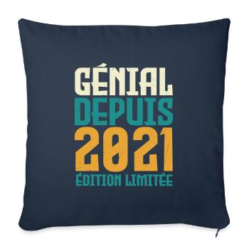 Génial depuis 2021 - Housse de coussin décorative 45 x 45 cm - bleu marine - Devant