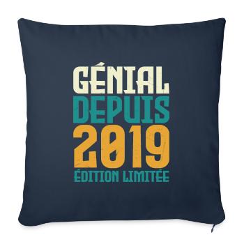 Génial depuis 2019 - Housse de coussin décorative 45 x 45 cm - bleu marine - Devant