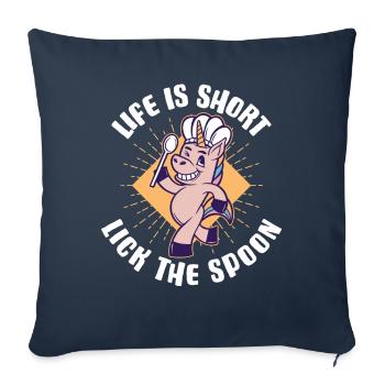 La vie est courte lécher le cadeau de cuisson à la cuillère - Housse de coussin décorative 45 x 45 cm - bleu marine - Devant