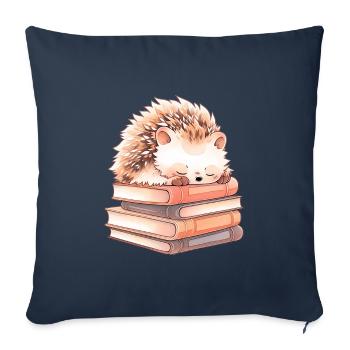 Cute hedgehog sleeping on books - Sofa pillowcase 17,3'' x 17,3'' (45 x 45 cm) - navy - Front