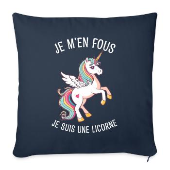 Je M'en Fous Je suis Une Licorne - Housse de coussin décorative 45 x 45 cm - bleu marine - Devant