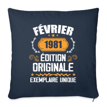 Cadeau 43e Anniversaire Nées En Février 1981 - Housse de coussin décorative 45 x 45 cm - bleu marine - Devant