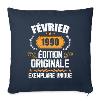 Cadeau 34e Anniversaire Nées En Février 1990 - Housse de coussin décorative 45 x 45 cm - bleu marine - Devant