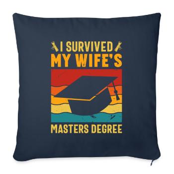 J’ai survécu à la maîtrise de ma femme - Housse de coussin décorative 45 x 45 cm - bleu marine - Devant